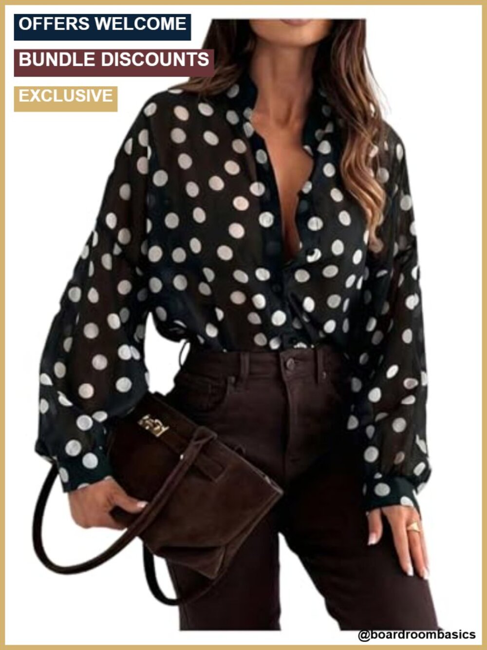 Women's Polka Dots Blouse Dressy Business Casual Lantern Long Sleeve Collar